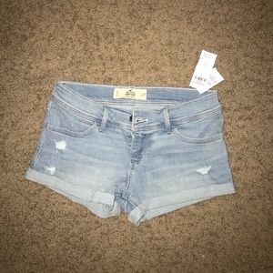 Hollister Light Wash Destroyed Low Rise Shorts